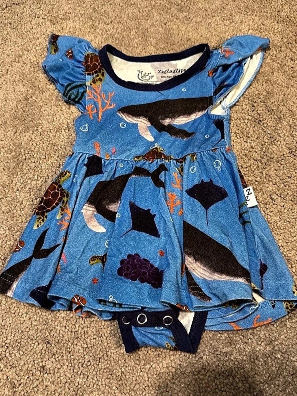ZigZagZig Baby Blue Animal Print Romper NWT